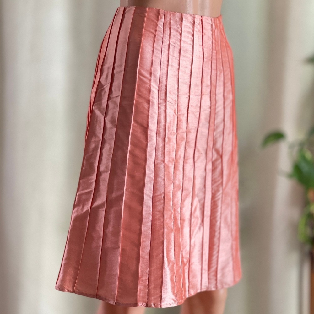 Vintage 90s Capucine Coral Pink Silk Pintuck Pleated Skirt Coquette Balletcore S